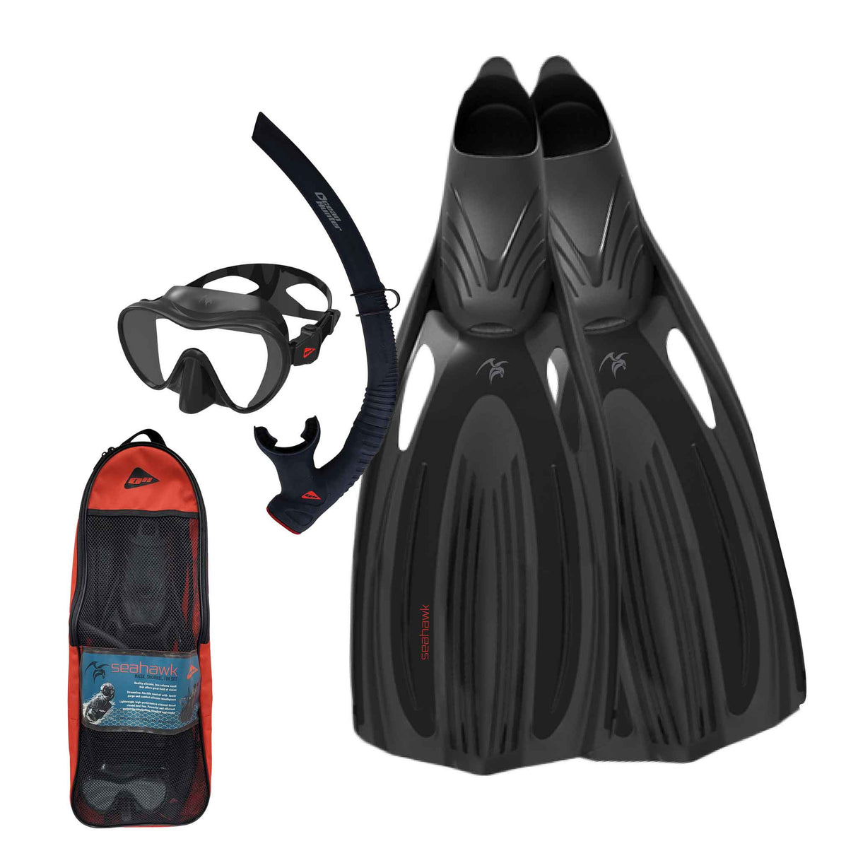 Ocean Pro Seahawk Mask/Snorkel/Fin Sets Black
