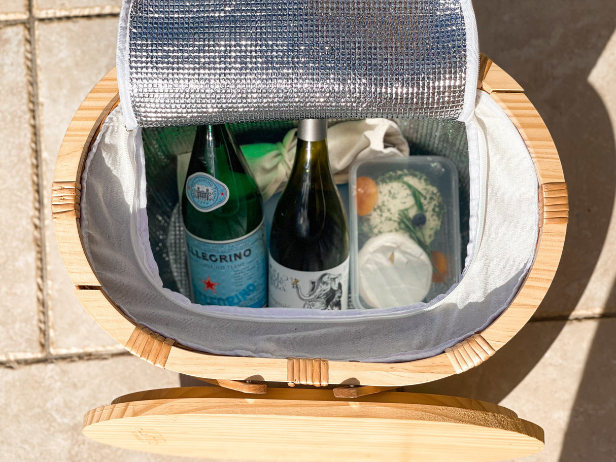 Alohra Hand Made Oval Picnic Basket With Bonus 15pce Utensil Kit