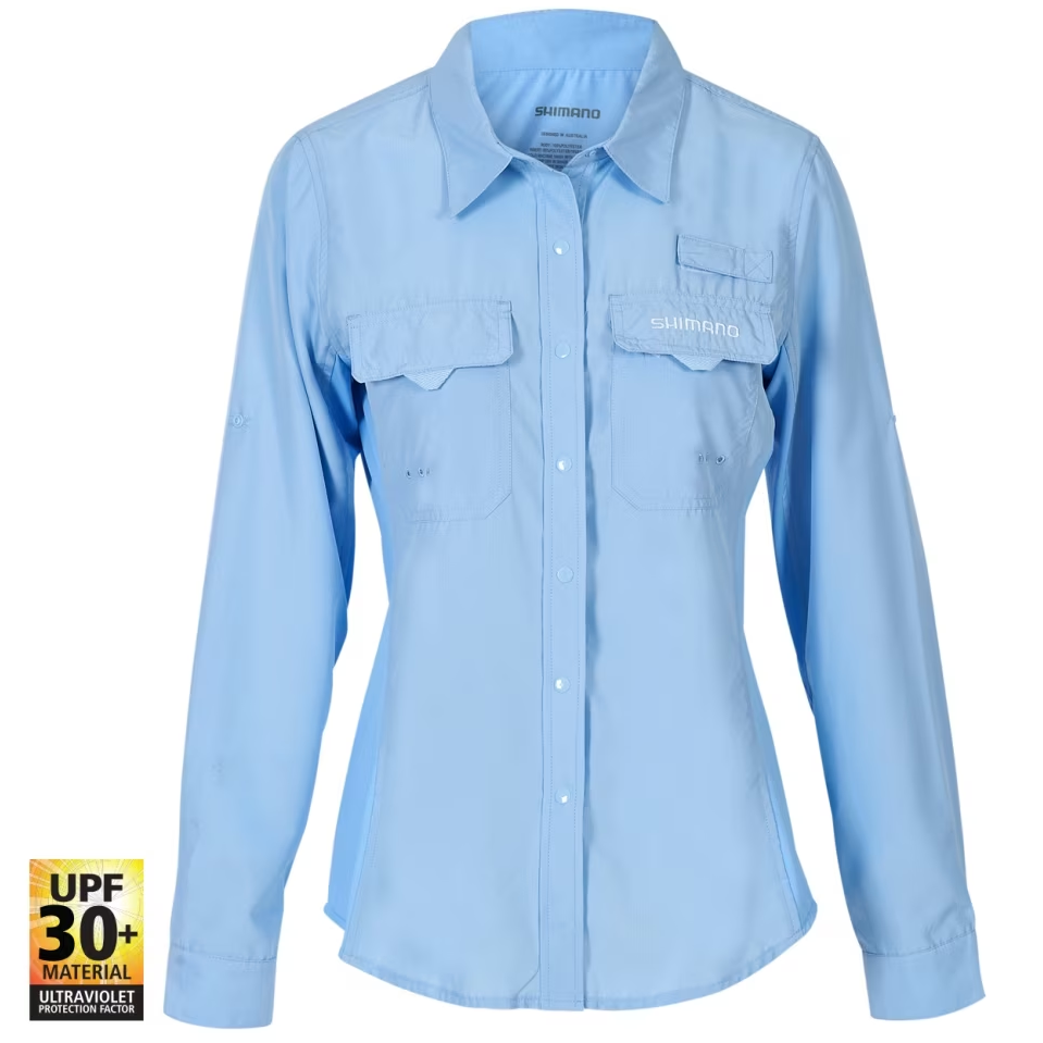 Shimano Ladies Adult Vented Shirts Sky Blue Clearance